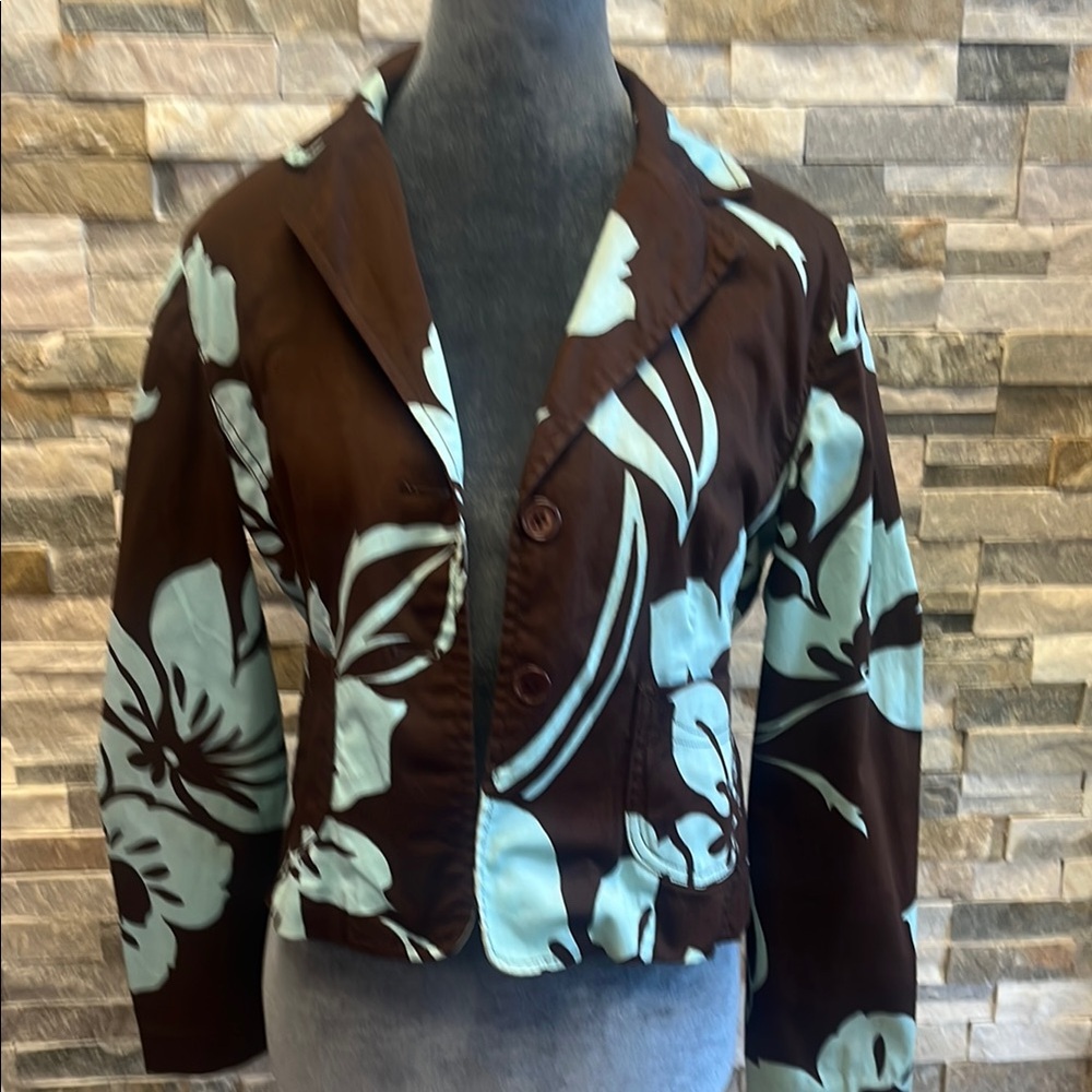 Larry Levine Brown and Blue Floral Blazer